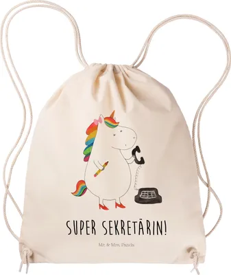 Produktbild von Mr. & Mrs. Panda Jutebeutel Einhorn Sekretärin - Transparent - Geschenk, Büro, wander rucksack, Unicorn, sporttasche klein, Steuerbüro, Stoffbeutel, Turnbeutel, Einhörner