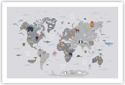 Produktbild von Poster - Poster ohne Rahmen - Karte die Welt Kontinente - 91,5x61 cm - Wand Bild - Wanddeko - Wandbilder - Kunstposter - Wandposter - Bilder - Kunstdruck - Wanddekoration - Wandbild - P2XAA91x61-5033