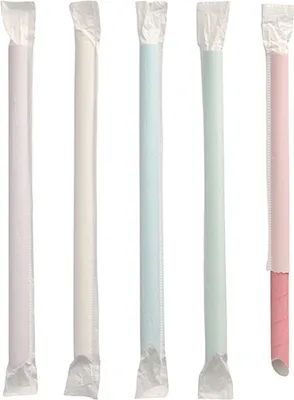 Produktbild von 6x PAPSTAR 200 Bubble Tea Halme Papier Ø 12 mm · 20 cm farbig sortiert einzeln gehüllt, einseitig spitz | Unbekannte Einheit (200 Stück)