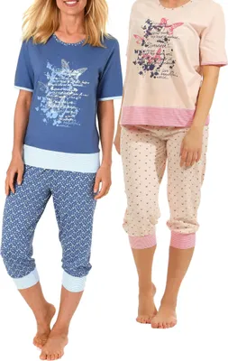Produktbild von Zweierpack Damen Capri Pyjama Schlafanzüge Kurzarm mit Rundhals und Bündchen 60774 ; 2erpack , 36