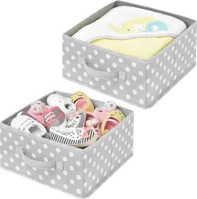 Produktbild von 2er-Set Aufbewahrungsboxen gepunktet mDesign Stoffbox aus Kunstfaser grau/weiß