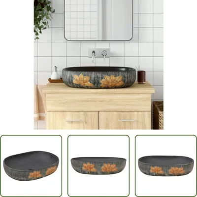 Produktbild von The Living Store Aufsatzwaschbecken Grau und Schwarz Oval 59x40x14 cm Keramik
