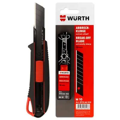 Produktbild von Würth Cuttermesser Teppichmesser inkl. 3 Abbrechklingen und 10 zusätzlichen Abbrechklingen