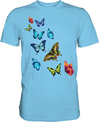 Produktbild von Bunte Farbenfrohe Schmetterlinge T-Shirt – Sky Blue / XXL