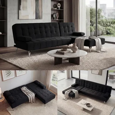 Produktbild von Schlafsofa HWC-K22, Couch Ecksofa Sofa, Liegefläche links/rechts Schlaffunktion 236cm  Samt schwarz