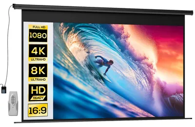 Produktbild von 120-Zoll-Motorleinwand, 16:9 4K HD, Wand- oder Deckenmontage mit Fernbedienung, 297 x 8 x 183 cm