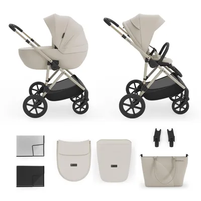 Produktbild von Kinderkraft PRIME 3 2-in-1 Kinderwagen Babywanne + Sportsitz, leicht, klappbar mit Sitz, große Räder, Federung, bis 22 kg, inkl, Beige