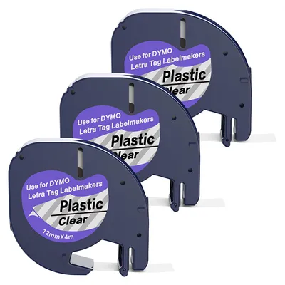 Produktbild von Boxstuff - Dymo LetraTag 12267 - S0721530 - Etikettenband - Schwarz auf transparentem Kunststoff - 12 mm x 4 m - 3 Stück