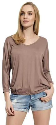 Produktbild von Damen Basic Langarm Bluse V-Ausschnitt; Cappucino S (36)