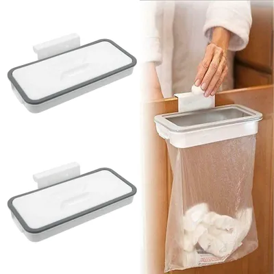 Image de Porte-sac poubelle suspendu - Armoire de cuisine - Gris - Plastique - 2 pièces