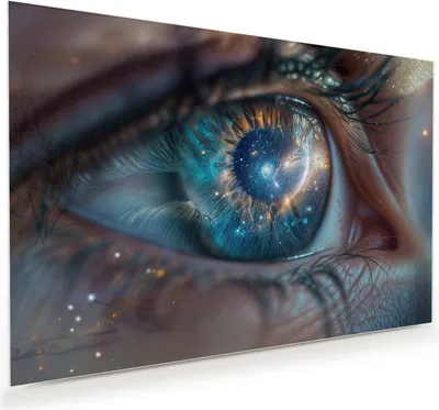 Produktbild von Glasbild 75x50cm in XXL für Wohnzimmer, Schlafzimmer Motiv Galaxie im Auge