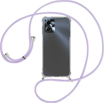 Produktbild von Handykette Backcover-Schutzhülle mit Band (Metall silberfarben) für Motorola Moto G13, Moto G23 (6.5'') - violett
