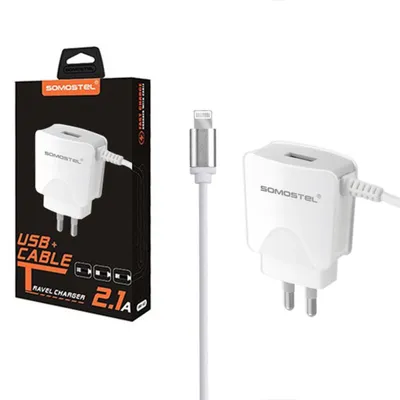 Produktbild von Somostel Ladegerät USB + Kabel USB - Lightning 2,1A 10W 1m Weiß