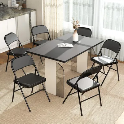 Produktbild von Klappstühle 2er Set Kunstleder gepolstert, Faltstuhl klappbar Bürostuhl, Stahlgestell, Schwarz | 46x45x78 cm | bis 120 kg | stapelbar