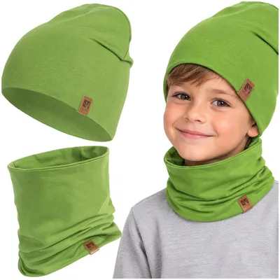 Produktbild von Kinder Set Beanie HEYO Mütze Schlauchschal Baumwolle Olivgrün