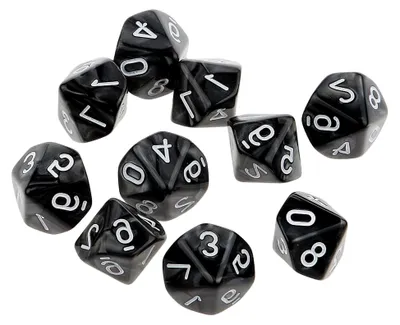 Produktbild von D10 Würfel, 10 Stück, Schwarz, Kunststoff, Dodekaeder, 22 mm, Mehrseitige Rollenspielwürfel