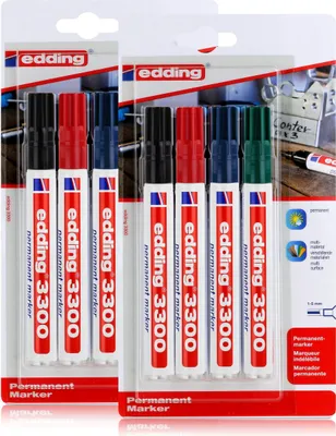 Produktbild von edding 3300 Permanent Marker 4er schwarz, rot, grün, blau 1-5mm (2er Pack)
