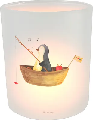 Produktbild von Mr. & Mrs. Panda Windlicht aus Glas Pinguin Angelboot - Transparent - Geschenk, Scheidung, Kerzenhalter, Teelichthalter, Optimistisch, Boot, Angeln