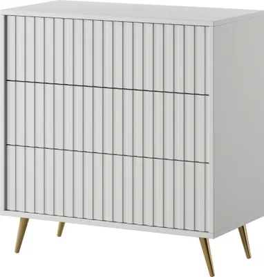 Image de Selsey Bello Commode 3 tiroirs Blanc avec pieds dorés 79 cm