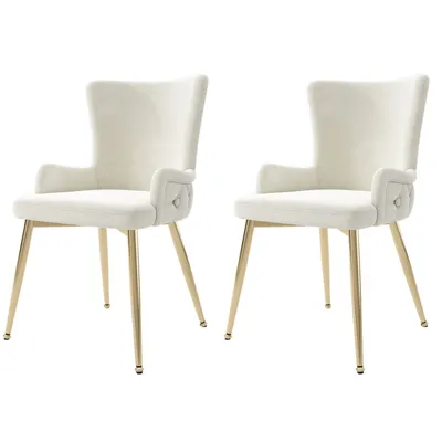 Produktbild von Samt-Esszimmerstuhl, 2er-Set, r Wohnzimmer-Schlafzimmer-Loungesessel mit vier goldfarbenen Metallstützbeinen, Beige