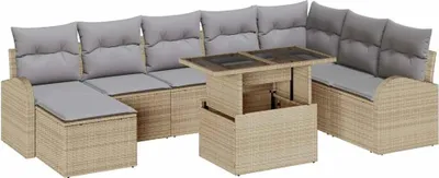 Produktbild von vidaXL Gartensofa-set 9 stk. Beige Poly Rattan
