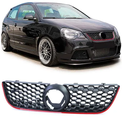 Kühlergrill Sportgrill mit Leiste Rot für VW Polo 9N3 05-09 auch GTI – Produktansicht
