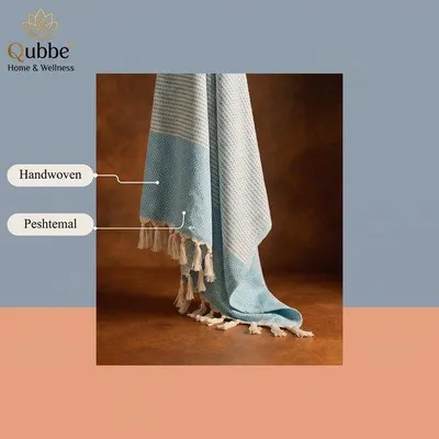 Image de Unyqoos® Serviette de bain Hamamtuch, 95x175 cm – 100% coton, 340 g – Serviette légère et à séchage rapide, idéale pour la plage et le sauna, couleur : bleu