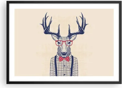 Produktbild von Gerahmtes Poster - Schwarzer Rahmen - Charakter Hirsch Illustration hipster - 70x50 cm - Wand Bild - Wanddeko - Wandbilder - Wandposter - Bilderrahmen - Bilder - Kunstdruck - P2BAA70x50-3120