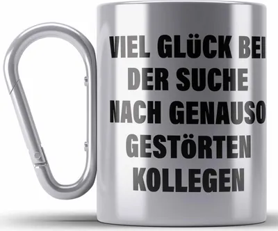 Produktbild von Trendation - Jobwechsel Edelstahl Tasse Karabiner Geschenk Kollegin Kollege Abschied Lustig Abschiedsgeschenk Sprüche Neuer Job (Silber)