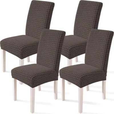 Produktbild von PromoHome® Stretch Stuhlhussen 4 Stück – Elastische Esszimmerstuhlhussen, Universal, Braun