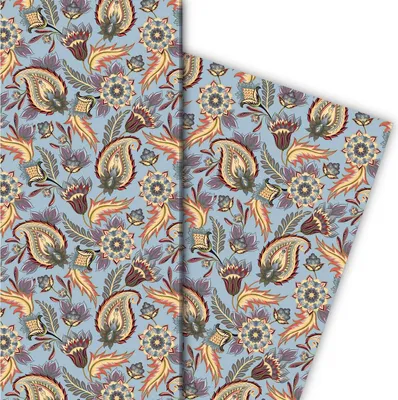 Produktbild von Edles Geschenkpapier mit üppigem Paisley Muster, hellblau - G9925, 32 x 48cm