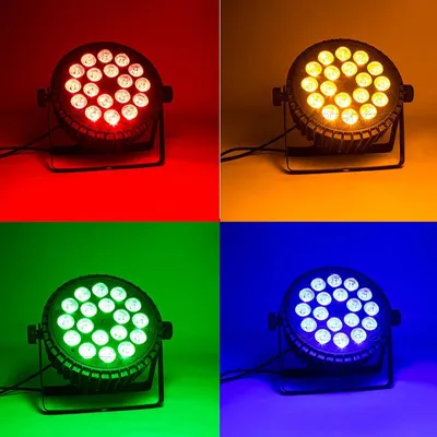 Imagen del producto de Focos LED PAR planos - Juego de 4 unidades, 18x18W, RGBWA UV - Control inalámbrico DMX512 - Iluminación para escenarios, discotecas, fiestas, iglesias, teatros
