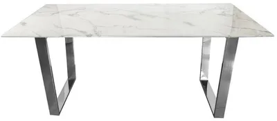 Produktbild von Casa Padrino Luxus Esstisch Weiß / Silber 160 x 80 x H. 75 cm - Esszimmer Tisch mit Kunstmarmor Tischplatte - Esszimmer Möbel - Luxus Möbel - Luxus Einrichtung