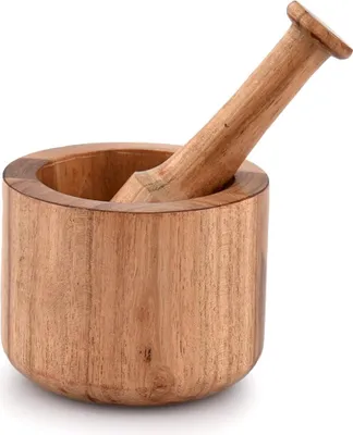 Image de Mortier et pilon en bois d'acacia pour épices et herbes