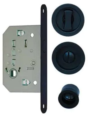 Image de Kit pour porte coulissante noir condamnation rosace ronde - EUROWALE - NO015