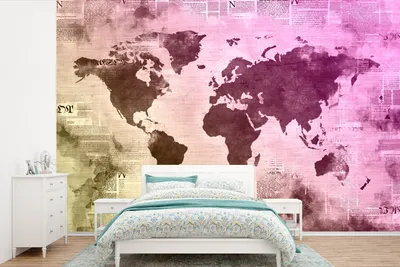Produktbild von MuchoWow® Fototapete für Wohnzimmer oder Schlafzimmer Wandtapete Vinyl Motivtapete Weltkarte - Gelb - Lila - 360x240 cm - Vinyl-Tapete