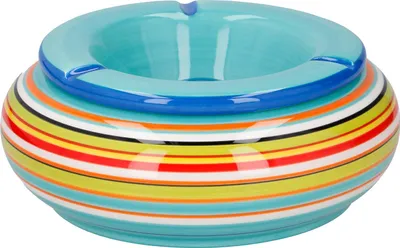 Produktbild von XXL-Wind-Aschenbecher mit abnehmbarem Deckel, Keramik Sturmaschenbecher Ø ca. 19 cm für den Innen- und Außenbereich, blau