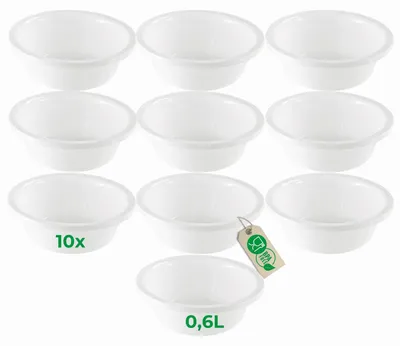 Produktbild von Novaliv 10x Spülschüssel Rund 0,6L, D16 cm, Weiß, BPA-frei & Spülmaschinenfest – Ideal für Küche und Camping, kleine Rundschüssel, Plastikschüssel klein, Waschschüssel klein, Plastic bowl