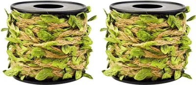 Image de 2 cordes en jute avec des feuilles, ruban de 10 mètres avec bobine, pour la décoration de mariage, de la maison et du jardin, vert