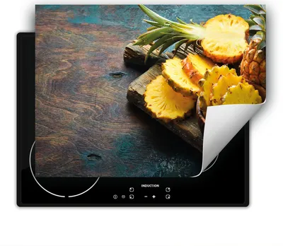 Produktbild von DarHaus Herdabdeckplatte 80x52 cm Anti Rutsch Matte Aufrollbar, Ananas - Holz