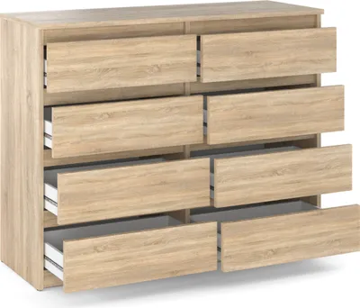 Produktbild von MRBLS_HOME Kommode mit 8 Schubladen Sonoma Eiche 120x33,5x92,5 Sideboard Schubladenschrank für Wohnzimmer Schlafzimmer Stauraum Möbel Kleiderschrank