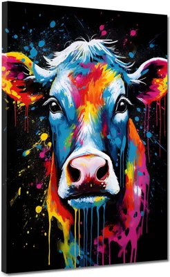 Produktbild von Kuh Pop Art Style Leinwandbild Wandbild Kunstdruck XL Wanddeko: 75x100x4cm