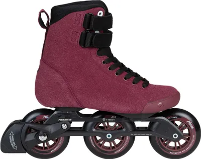A single maroon inline skate is shown against a white background.