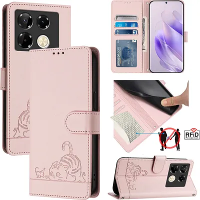 Produktbild von Leder Hülle für Infinix Note 40 Pro 5G Süße Katze Flip Case Brieftasche Schutzhülle mit Standfunktion Pink