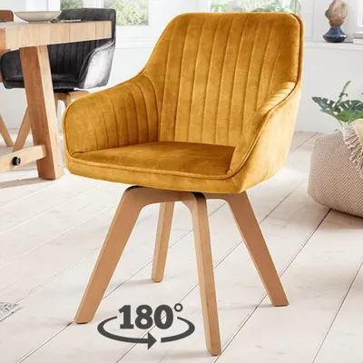 Produktbild von Moderner Drehstuhl NOVO Samt ocker-gelb Buchenholz Armlehnen