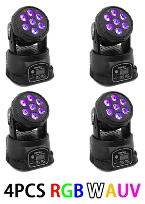 Productafbeelding van LED-bühnverlichting, set van 4 - Moving Head Wash-spots - 7x18W RGBWA+UV - DMX512-besturing - 100–240V - Geschikt voor podium, DJ-gebruik en feesten