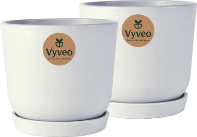 Immagine prodotto di Vyveo - Vaso da fiori Soren con sottovaso - Set da 2 - Grigio chiaro - 19x17