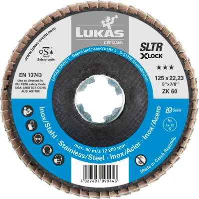 Zdjęcie produktu dla LUKAS krążek ścierny listkowy SLTR X-LOCK korund cyrkonowy ø 125 mm ziarno 40