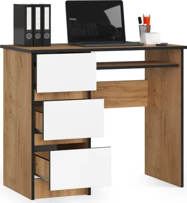 Image de Bureau de 90 cm avec 3 tiroirs et un plateau coulissant pour clavier - Bureau d'ordinateur - Table de travail