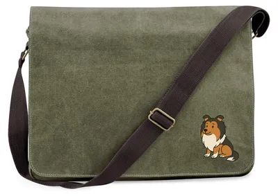 Produktbild von Huuraa Umhängetasche Shetland Sheepdog Comic Sheltie 14 Liter Military Green Canvas Laptoptasche Geschenkidee